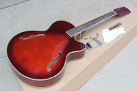 Factory Custom Semi-Hollow Red Guitar Kit eléctrico (partes) con puente, encuadernación blanca, bricolaje semiacabado de guitarra, oferta personalizada