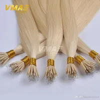 VMAE / 1G brin 50 Reine Hair Products 16 "à 24" Raw Virgin droit postiche Memory Stick Tip Nano Human Ring Hair Extensions