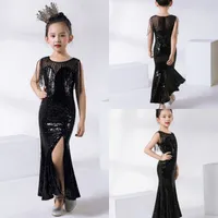 2020 Cute Kids Formalne Nosić Czarne Cekiny Kwiat Dziewczyny Sukienki na ślub Dzieci Pagewne Suknie Ball Suknia