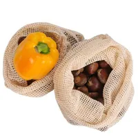 Borse in cotone Mesh Bag degradabile Ortofrutticolo Supermercato Shopping Bag riutilizzabili in cotone Mesh alimentari mano Totes bagagli