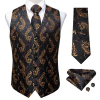 2020 New Fashion Men&#039;s Suit Vest Gold Paisley Black Silk Waistcoat Sleeveless Formal Business Jacket Dress Vests For Men DiBanGu