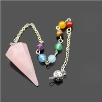 Natural Crystal Gemstone Nacklaces Crystal Solid Color Hexagonal Pointed Reiki Chakra Pendant Pendulum Nacklace Fashion Jewelry