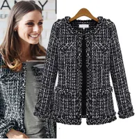 Mulheres xadrez jaqueta outerwear 2020 mulheres moda casaco outono inverno fino preto checkered tweed casual t200111