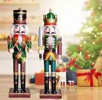 New 30cm Wooden Nutcracker Doll Soldier Figures Vintage Handcraft Puppet Christmas Gift Dolls Decorative Ornaments Home Decoration