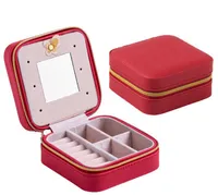Mini viaje de cuero portátil joyero con espejo cosmético organizador de maquillaje aretes caja de almacenamiento de tres niveles ataúd mejor regalo SN1684