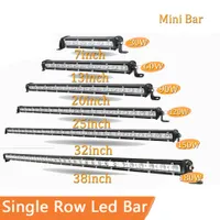 Slim LED Light Bar Singel Row 7 "13" 20 tum 90W 120W 150W 180W för SUV 4X4 Off Road LED Work Lamp