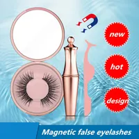 Eyelashes magnéticos cílios líquidos conjunto cílios postiços com espelho de maquiagem de tweezer 5 ímã 3d cílios reutilizável sem cola necessário 3