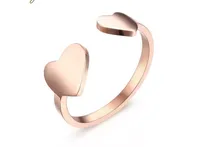 Meaeguet Romantiska Justerbara Dubbel Hjärtringar Rose Guldfärg Öppnande Toe Ring för Kvinna Anillos Present Smycken GD217