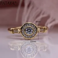 Nowy 585 Rose Gold Lovely Carved Natural Cyrkon Pierścienie Kobiety Moda Biżuteria Ślubne Fine Craft Hollow Okrągły biały pierścień