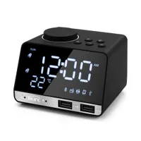 Bluetooth 4.2 Radio réveil haut-parleur avec 2 LED d'alarme Ports USB Horloge numérique Accueil decration Snooze Tableau Horloge