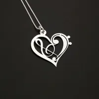 1 st Stainless Steel Heart Clef G Clef Bass Heart Halsband Musik Note Treble Pendant Charm Smycken