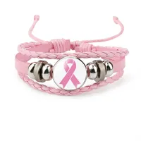Nuovo braccialetto per la consapevolezza del cancro al seno per le donne Fascino del nastro Fede Speranza Amore Corda di cuoio intrecciata Avvolgere il braccialetto Gioielli di moda