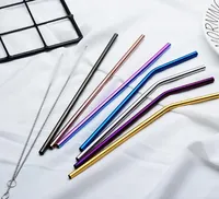 6*215mm 304 Stainless Steel Straw Bent And Straight Reusable Colorful Straw Drinking Straws Metal Straw Cleaner Brush Bar Drinking Tool