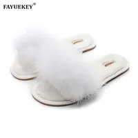 Fayuekey 2020ニュースプリング夏冬ホームコットン豪華な毛皮のスリッパ女性屋内床の寝室フラットシューズ送料無料