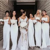 2020 White Spaghetti Straps Chiffon Mermaid Long Bridesmaid Dresses Ruched Maid Of Honor Dress Wedding Guest Plus Size Dresses