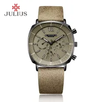 Julius Real Chronograph Men's Business Watch 3 Dials Leather Band Square Face Quartz PolsWatch Watch Gift JAH-098
