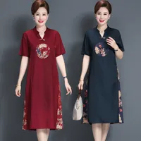 Shanghai Vintage Jurk Big Size Women Print Bloem Verbeter Cheongsam Chinese Traditionele Tang Pak Blouses Korte Mouw Shirt