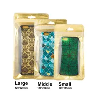 500pcs di plastica oro all'ingrosso Gift Bag 3 formati di plastica Zipper Imballaggio sacchetto per la copertura del telefono per l'iPhone 5s / 6s / 6 oltre a Samsung S4 / S5 / note3