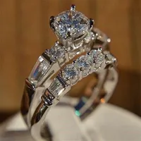 Super Vit Guldfärg Zircon Lady Ringar Ny Mode Bröllop Förlovningsring Set Smycken Gåvor för Kvinnor 2st Clear Zircon Ring SJ
