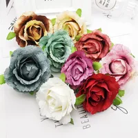 10pcs / lot accessori fatti a mano fai da te rosa testa di fiore di seta nozze deocration rose flor artificiale mini rosa fiori secchi corona