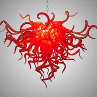 Rode Hanglampen 100% Mondgeblazen Borosilicaat Murano Glas Kroonluchters Hanglamp Art Lighting Low Plafond Crystal Kroonluchter