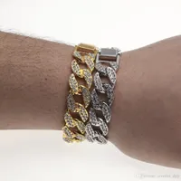 Luxury Iced Out Miami Cuban Link Chains Armband för Mens Simulerad Diamant Bling Gold Silver Bangle Kvinnor Hip Hop Smycken Drop Shipping