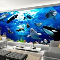 Dropship personalizado mural papel de parede 3d stereoscópico golfinho marinho animais wallpaper quarto quarto infantil não-tecido papel de parede mural paredes