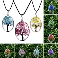 Klasyczny suszony kwiat naszyjnik moda kobieta szkło owalne drzewo życia terrarium projektant naszyjniki moda dama biżuteria party prezent 10 kolorów
