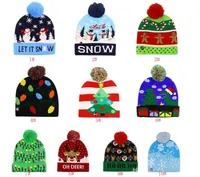 Jul stickade hattar ledda barn baby vinter varmare mössor hakan tecknade caps fest dekor xmas gåva 10 stilar