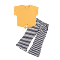 All'ingrosso 2019 Estate vestiti nuovi bambini del progettista delle ragazze vestito a maniche corte t-shirt + striped pantaloni 2pcs vestito neonata di abiti firmati 1007