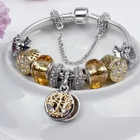 Whole-Glass Charm Bracelets Bead Christmas yellow Flower CZ Crystal Charms Dangle For Women Original DIY Jewelry Style Fit Pan228z