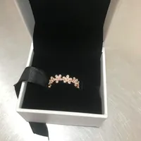 NUEVO 18K Rose Gold CZ Diamond Anillo de diamante Caja original para Pandora Real 925 Plata Flores de plata Anillo de bodas de lujo para mujeres