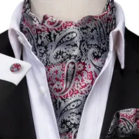 Fast Ascot Homens envio Preto Vermelho clássico Paisley Cravat Ascot Vintage Handkerchief Cuffflinks Cravat Set Wedding Party Mens Para AS-1003