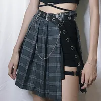 Gonna a Pieghe da Donna Gonna Corta da Ragazza Punk Gonna Corta Gotica Harajuku Estate Gonne Scozzesi Grigie Pantaloncini 704 1HS XXXL