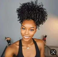 4c Black Puff Afro Curly Pony Trail Drawstring Short Afro Kinky Curly Pony Tail Clip In On Brazilian Curly Hair Bun Human Hair 140g