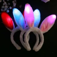 Światło Migające LED Plush Fluffy Bunny Królik Uszy Pałąk Opaska Kostium Kostium Akcesoria Cosplay Kobieta Dziewczyna Halloween Party Zabawka