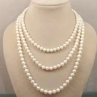 Grade 7-8mm white pink black Natural Akoya pearl necklace 50 &quot;