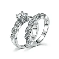 Fashion Schmuck Hochzeit Ringe für Frauen-Qualitäts-weißes Gold überzogen Welle Hochzeit Verlobungsring Set für Mädchen US-Größe 5-12