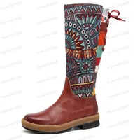 Women Boots Genuine Leather Handmade Boho Warm Shoes Platform Boots T-Tied Rubber Sneakers