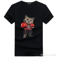 Erkek O Boyun Pamuk Kısa Kollu Güzel Boks Kedi T-Shirt Komik Kedi Hayvan erkek Özelleştirilmiş T Shirt Doğum Günü Hediyesi