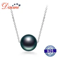 En vente 10-11mm Noir Collier de perles Tahiti 925 Collier en argent Chaîne Simple Perle Pendentif Collier Fine Bijoux Q190416