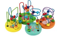 Trä leksak färgglada runda mini pärlor tråd labyrint spel pedagogisk cirkel pärla tidiga utveckling leksaker (slumpmässig färg)