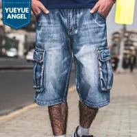 Été grand taille 40 42 44 46 Hommes Hip Hop Cargo Shorts Denim genou Longueur Lâche Baggy Jeans Shorts Multi Poches Street Homme Streetwear