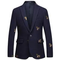 Bee embroidery Blazer Slim Fit Masculino Abiti Uomo Wedding Prom Blazers Tweed Wool For Men Stylish Suit Jacket