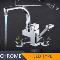 Rozin Nickel gebürstet Küchenspüle Wasserhahn LED Schwenkauslauf Ziehen Sprayer Mixer