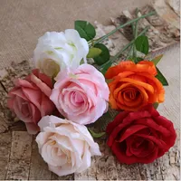 en enda stamrosa blomma konstgjorda sammet rosor 30cm lång 9 färger diy bröllop brud bukett blomma arrangera tillbehör xd22542