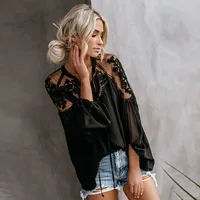 2019 New Wome V Neck Broderi Floral Toppar Mode Ladies Sommar Casual Blouse Loose Shirts
