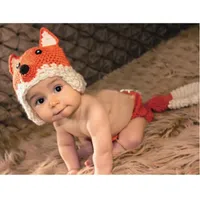 꼬리 유아 사진 의상 크로 셰 뜨개질 의상 동물 사진 액세서리와 신생아 사진 소품 아기 여우 의류 모자