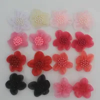 100st 4,5 cm chic handgjord tulle mesh tyg blomma för tjejer huvudband, hårklipp hårstift kläder skor DIY blommor