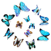 12 PCS / LOTE 3D Butterfly Rainbow Wall Stickers Frigorífico Decal Arte colorido Papel Pintado para la sala de estar TV Fondo Decoración del hogar